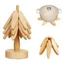 Suporte de Panela Tree Design | Kit 3 em 1 Dobrável em Madeira Natural