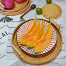 Bandeja de Rattan Redonda com Cabo de Madeira | Servir Pão, Frutas e Petiscos com Estilo